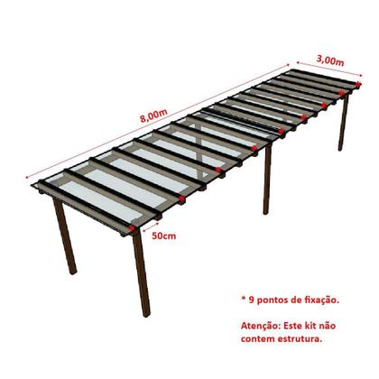 Imagem de Kit Policarbonato Cristal 4mm 8,00m X 3,00m - Perfis Naturais