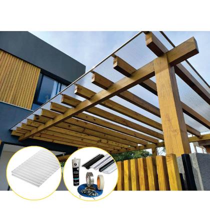 Imagem de Kit Policarbonato Cristal 6mm 2,00m x 6,00m - Perfis Naturais