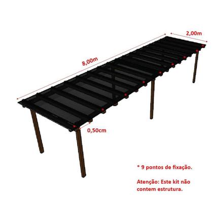 Imagem de Kit Policarbonato Fume 4mm 8,00m x 2,00m - Perfis Naturais