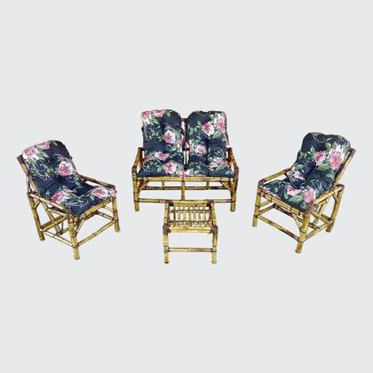 Imagem de Kit Poltrona Bambu 4 L Com Almofadas Para Edícula E Jardim