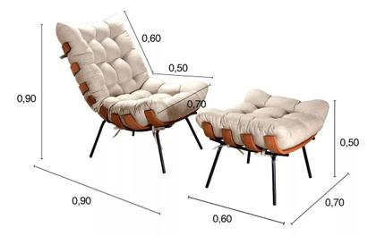 Imagem de Kit Poltrona Costela De Adão Kit E Pufe Base Fixa Em Aço E Madeira -Davimobile