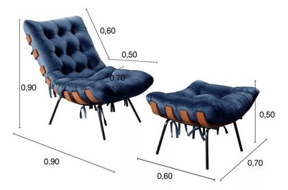 Imagem de Kit Poltrona Costela De Adão Kit E Pufe Base Fixa Em Aço E Madeira -Davimobile