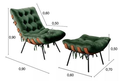 Imagem de Kit Poltrona Costela De Adão Kit E Pufe Base Fixa Em Aço E Madeira -Davimobile