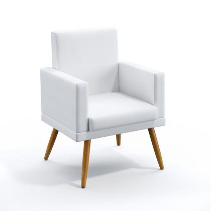 Imagem de Kit Poltrona Decorativa Estofada Para Sala De Estar Nina Com Rodapé e Puff Solar Couro Artificial Branco Aradecor