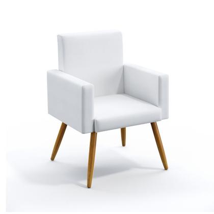 Imagem de Kit Poltrona Decorativa Estofada Para Sala De Estar Nina e Puff Solar Couro Branco Aradecor