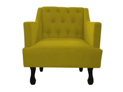 Imagem de Kit Poltrona Decorativa Julia + Puff Luis Xv Couro Amarelo Pés Madeira Mz Decor