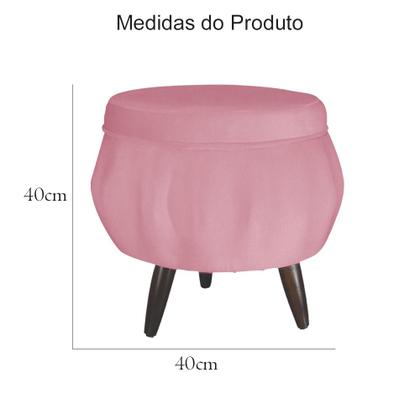 Imagem de Kit Poltrona Decorativa Mais Puff Pétala Pés Palito Tabaco Suede Rosa - DS Estofados