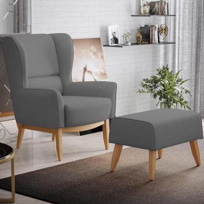 Imagem de Kit Poltrona Decorativa Milena D02 com Puff Viseo Veludo Cinza C-317 - Lyam Decor