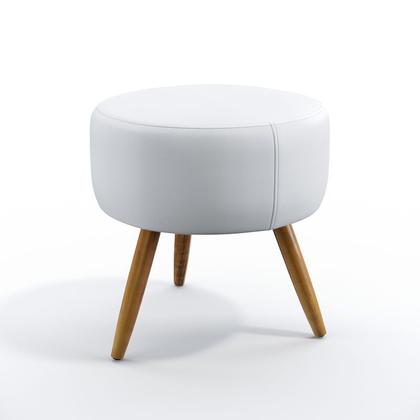 Imagem de Kit Poltrona Decorativa Nina Com Rodapé E Botões Capitonê e Puff Solar Couro Branco Aradecor