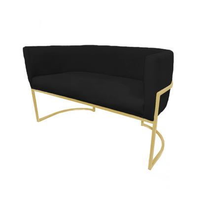 Imagem de Kit Poltrona e Namoradeira Luana Suede Preto Base Metálica Dourada - Belliv Decor