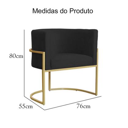 Imagem de Kit Poltrona e Namoradeira Luana Suede Preto Base Metálica Dourada - Belliv Decor