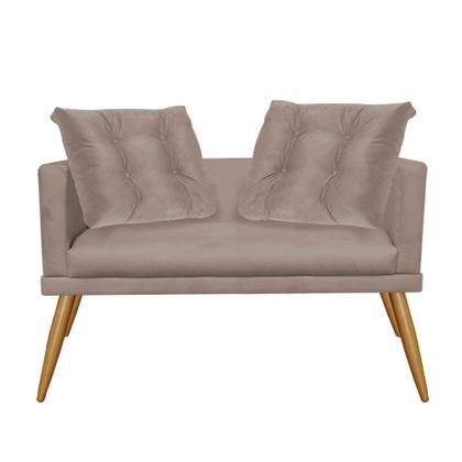 Imagem de Kit Poltrona e Namoradeira Sofá Lucia Confort Com Almofada Sala Recepção Escritório Consultório Pé Castanho Suede Bege - KDAcanto Móveis