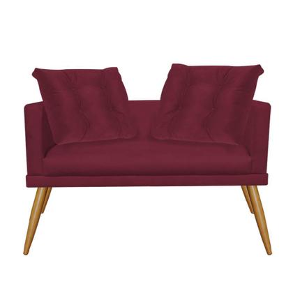 Imagem de Kit Poltrona e Namoradeira Sofá Milena Confort Com Almofada Sala Recepção Escritório Consultório Pé Caramelo Suede Bordô - DAMAFFÊ MÓVEIS