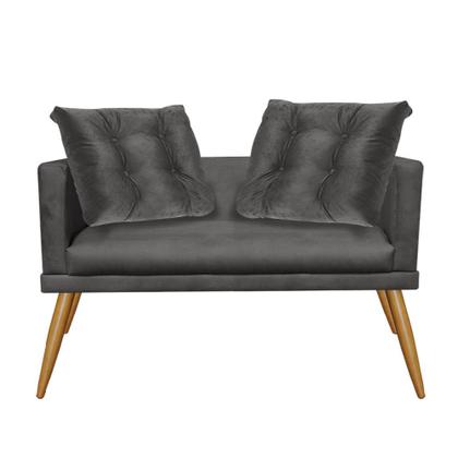 Imagem de Kit Poltrona e Namoradeira Sofá Milena Confort Com Almofada Sala Recepção Escritório Consultório Pé Madeira material sintético Cinza - DAMAFFÊ MÓVEIS