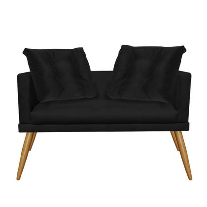 Imagem de Kit Poltrona e Namoradeira Sofá Milena Confort Com Almofada Sala Recepção Escritório Consultório Pé Rústico Suede Preto - DAMAFFÊ MÓVEIS