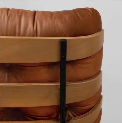 Imagem de Kit Poltrona e Puff Costela Base Fixa material sintético Caramelo- Straso Móveis