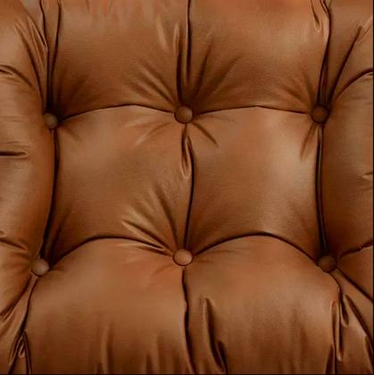 Imagem de Kit Poltrona e Puff Costela Base Fixa Sintético Caramelo- Straso Móveis