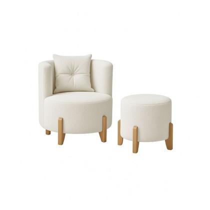 Imagem de Kit Poltrona e Puff Luna Decorativa Curvo Orgânico Boucle Branco - Montanaris Decor