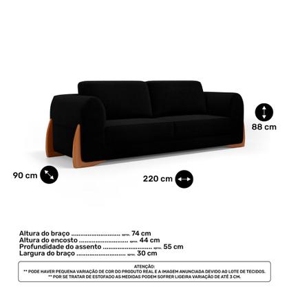 Imagem de Kit Poltrona e Sofá Bloom 220cm 03 Lugares com Pés de Madeira Bouclê Preto - Desk Design