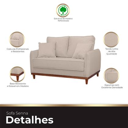 Imagem de Kit Poltrona e Sofa Sena 2 Lugar Base de Madeira para Sala Hotel Linho Palha