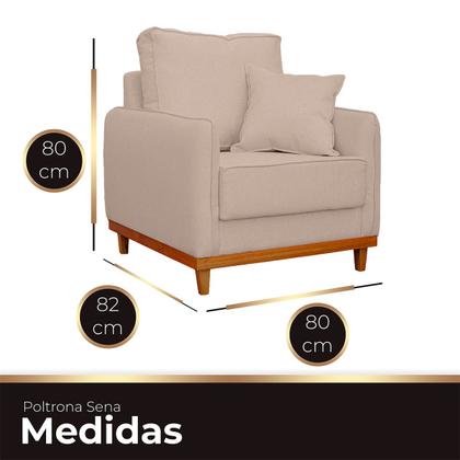 Imagem de Kit Poltrona e Sofa Sena 2 Lugar Base de Madeira para Sala Hotel Linho Palha