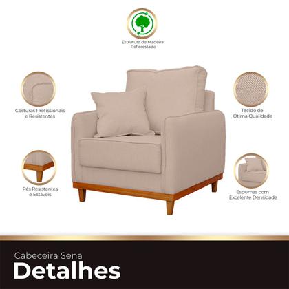 Imagem de Kit Poltrona e Sofa Sena 2 Lugar Base de Madeira para Sala Hotel Linho Palha