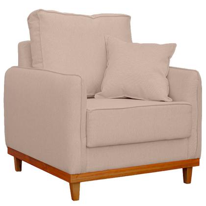 Imagem de Kit Poltrona e Sofa Sena 2 Lugar Base de Madeira para Sala Hotel Linho Palha