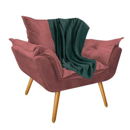 Imagem de Kit Poltrona Fatte com Manta Soft Verde e Estante Livreiro Ferro Cinza MDF Verde Oliva Suede Rose Gold - Ahz Móveis