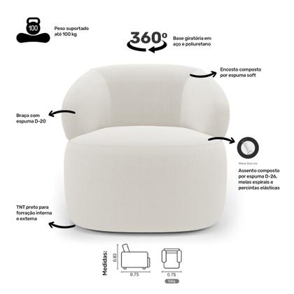 Imagem de Kit Poltrona Giratória e Sofá Orgânico Living Glee 02 Lugares 140cm Bouclê Off White - Desk Design