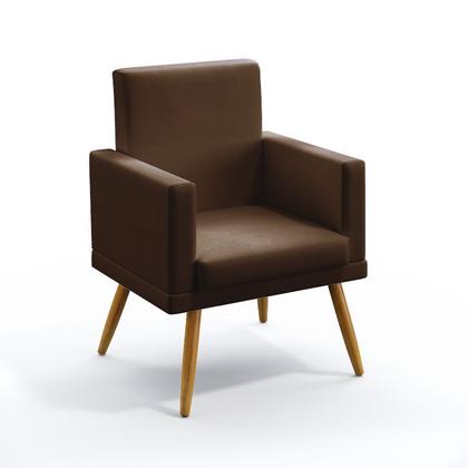 Imagem de Kit Poltrona Namoradeira e 2 Poltronas Decorativas Nina Rodapé e Puff Quasar Couro Marrom Aradecor