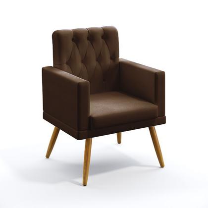 Imagem de Kit Poltrona Namoradeira e 2 Poltronas Estofada Nina Com Rodapé E Capitonê Puff Solar Couro Marrom Aradecor