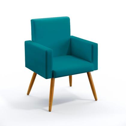 Imagem de Kit Poltrona Namoradeira e 2 Poltronas Para Sala de Estar Nina com Puff Quasar Sued Azul Turquesa Aradecor