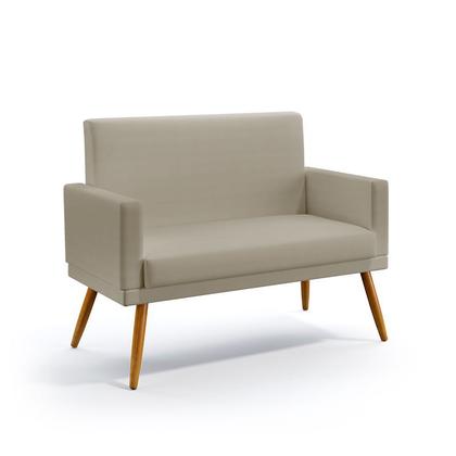 Imagem de Kit Poltrona Namoradeira e Poltrona Decorativa Nina com Rodapé Couro Bege Aradecor