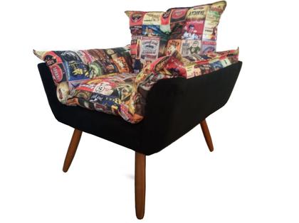 Imagem de Kit Poltrona + Puff Decorativo Opala Suede Composê Cerveja Pés Madeira Ms Decor