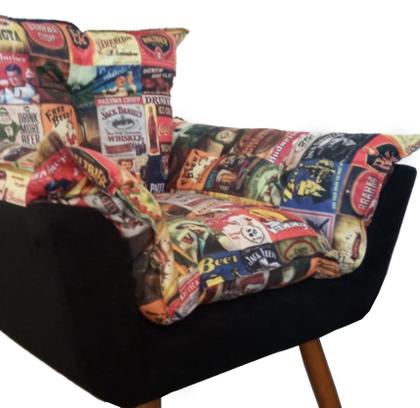 Imagem de Kit Poltrona + Puff Decorativo Opala Suede Composê Cerveja Pés Madeira Ms Decor