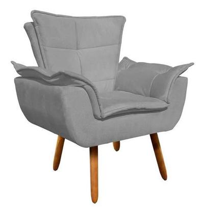 Imagem de Kit Poltrona + Puff Opala Decorativa Suede Cinza
