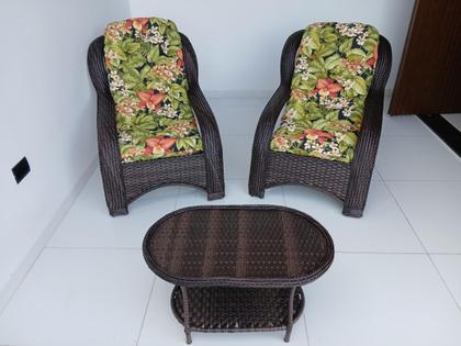 Imagem de Kit Poltronas Estofadas Área Externa Jardim Varanda Fibra Sintética Almofadas Saquarema Verde