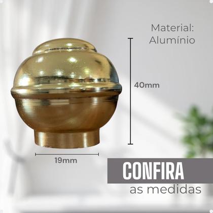 Imagem de Kit Ponteira Bola 19mm Dourado Alumínio Varão Cortina Instalação Tubo Comum Kit com 2/4/6/8/10Un