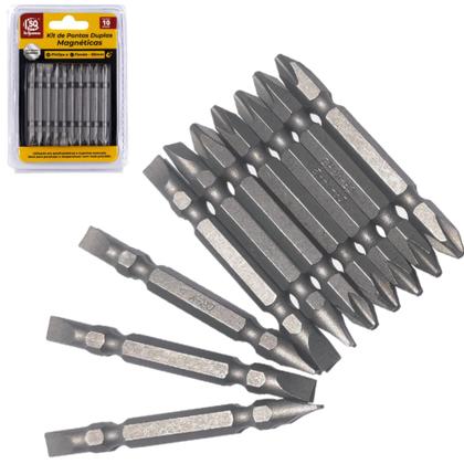 Imagem de Kit Ponteira Parafusadeira Com 10 Bit Ponta Dupla Magnético