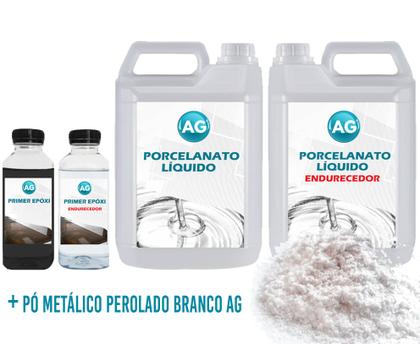 Imagem de Kit Porcelanato Líquido Metálico Perolado Branco AG por M²