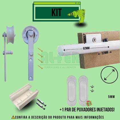 Imagem de Kit Porta Até 90cm Celeiro Rústico Branco Roldana Aparente Trilho Tubular 1,80m (SEM A PORTA)