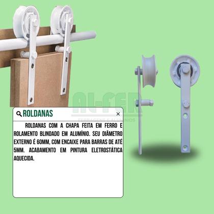 Imagem de Kit Porta Até 90cm Celeiro Rústico Branco Roldana Aparente Trilho Tubular 1,80m (SEM A PORTA)