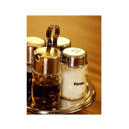 Imagem de Kit Porta Azeite Inox Vidro Galheteiro Redondo 5 Peças Forma