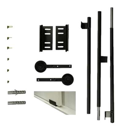 Imagem de Kit Porta Celeiro Rustico Tubular Preto Roldana Aparente