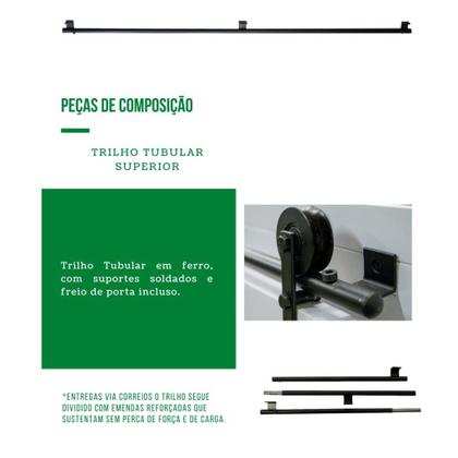 Imagem de Kit Porta Celeiro Rustico Tubular Preto Roldana Aparente