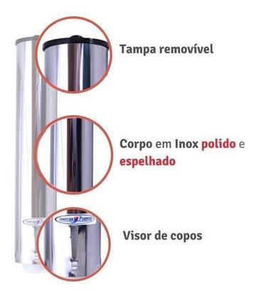 Imagem de Kit Porta Copos Descartavel Suporte Inox Agua Café Oferta