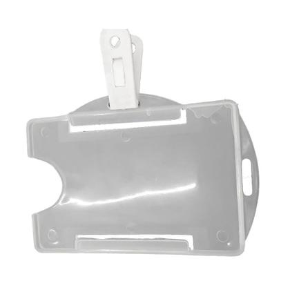 Imagem de Kit Porta Crachá Rígido c/ Furo Horizontal e Vertical + Clips Jacaré Plástico Branco