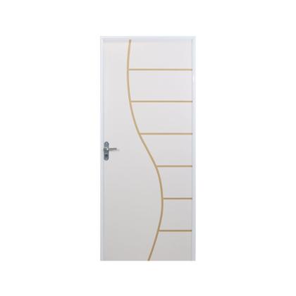 Imagem de Kit Porta de Madeira Decorada 215x75cm com Batente de Aço 06cm Cantareira MGM Abertura Direita Branco
