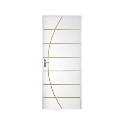Imagem de Kit Porta de Madeira Decorada 215x85cm com Batente de Aço 06cm Neblina MGM Abertura Direita Branco