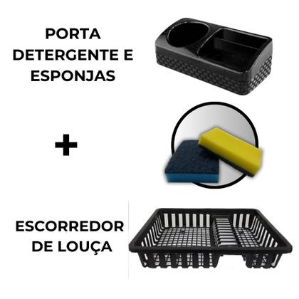 Imagem de Kit Porta Detergente Escorredor De Louça Esponjas Amarela e Azul